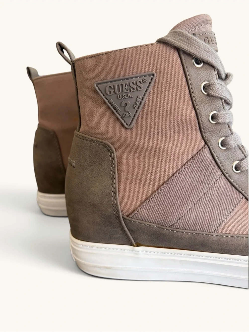 GUESS Women's High-Top Lace-Up Sneakers in Taupe (brown/gray)and White
